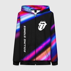 Толстовка на молнии женская Rolling Stones neon rock lights, цвет: 3D-черный