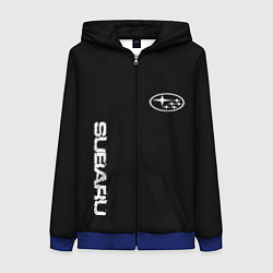 Толстовка на молнии женская Subaru logo white, цвет: 3D-синий