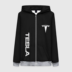 Женская толстовка на молнии Tesla logo white