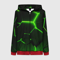 Женская толстовка на молнии Темные зеленые неоновые плиты в разломе