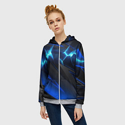 Толстовка на молнии женская Абстракция синяя из градиента и линий, цвет: 3D-меланж — фото 2