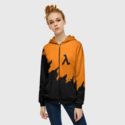 Толстовка на молнии женская Half life чёрно оранжевый, цвет: 3D-черный — фото 2