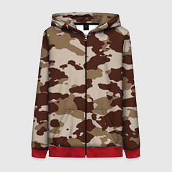 Толстовка на молнии женская Коричневый камуфляж текстура, цвет: 3D-красный