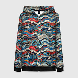 Толстовка на молнии женская Разноцветные абстрактные волны, цвет: 3D-черный