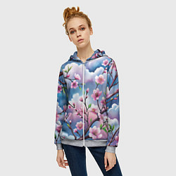 Толстовка на молнии женская Облака цветов сакуры, цвет: 3D-меланж — фото 2