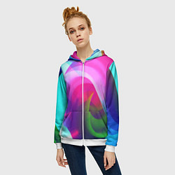 Толстовка на молнии женская Неоновая абстракция градиент, цвет: 3D-белый — фото 2