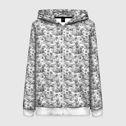 Толстовка на молнии женская Черно белый узор с ящерицами - паттерн, цвет: 3D-белый