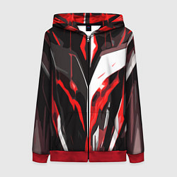 Толстовка на молнии женская Красно-белый абстрактный демонический шлем, цвет: 3D-красный