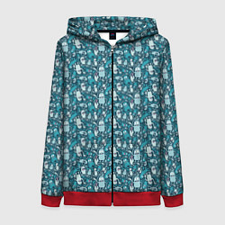 Толстовка на молнии женская Монстры с языком - паттерн, цвет: 3D-красный