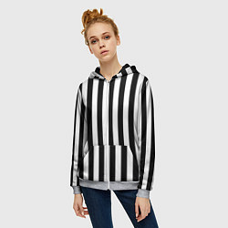Толстовка на молнии женская Вертикальные черно белые полосы, цвет: 3D-меланж — фото 2