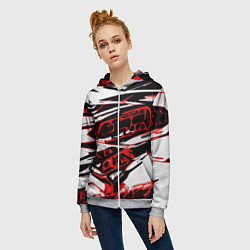 Толстовка на молнии женская Красно-чёрная агрессивная абстракция на белом фоне, цвет: 3D-меланж — фото 2