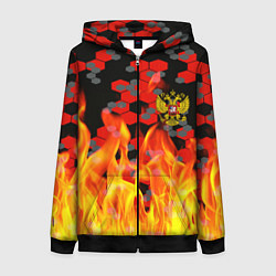 Женская толстовка на молнии Герб РФ броня в огне