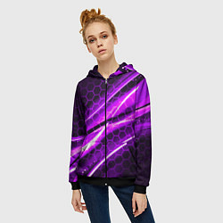 Толстовка на молнии женская Неоновая броня текстура, цвет: 3D-черный — фото 2