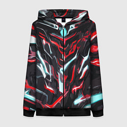 Женская толстовка на молнии Красно-белые абстрактные линии на чёрном фоне