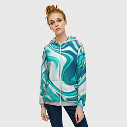 Толстовка на молнии женская Абстракция сине белый мрамор, цвет: 3D-меланж — фото 2