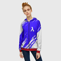 Толстовка на молнии женская Half life белые краски, цвет: 3D-красный — фото 2