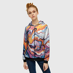 Толстовка на молнии женская Жидкие разноцветные краски, цвет: 3D-черный — фото 2
