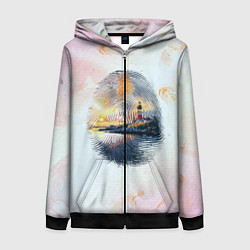 Толстовка на молнии женская Маяк у моря на закате в отпечатке пальца, цвет: 3D-черный