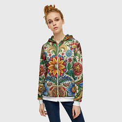 Толстовка на молнии женская Русские классические узоры и орнамент, цвет: 3D-белый — фото 2