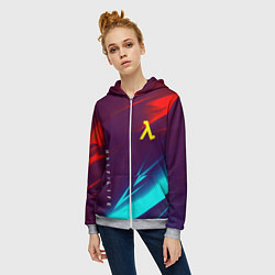 Толстовка на молнии женская Half life stripes neon, цвет: 3D-меланж — фото 2