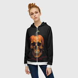 Толстовка на молнии женская Череп-тыква для Хэллоуина, цвет: 3D-белый — фото 2