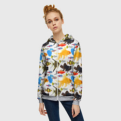 Толстовка на молнии женская Аквариумные рыбки паттерн, цвет: 3D-меланж — фото 2