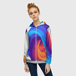 Толстовка на молнии женская Неоновые волны абстракция, цвет: 3D-меланж — фото 2