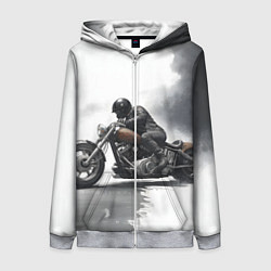 Женская толстовка на молнии Крутой байкер скетч