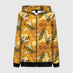 Женская толстовка на молнии Пчелиный цветной паттерн