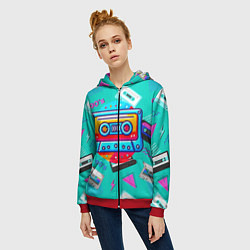 Толстовка на молнии женская Кассеты и надпись 90s, цвет: 3D-красный — фото 2
