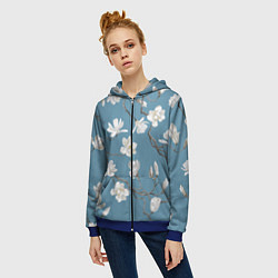 Толстовка на молнии женская Цветы акварелью ветки магнолии, цвет: 3D-синий — фото 2