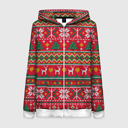 Толстовка на молнии женская Текстура свитерной вязки новогодняя, цвет: 3D-белый