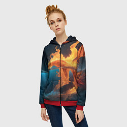 Толстовка на молнии женская Вода и огонь, цвет: 3D-красный — фото 2