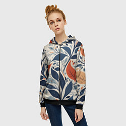 Толстовка на молнии женская Искусство листья абстракция, цвет: 3D-черный — фото 2
