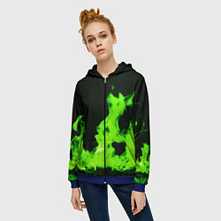 Толстовка на молнии женская Кислотный зелёный огонь, цвет: 3D-синий — фото 2