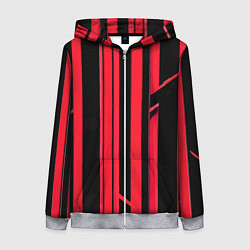 Женская толстовка на молнии Толстые красные полосы на чёрном фоне