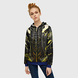 Толстовка на молнии женская Gold lines on a black background, цвет: 3D-синий — фото 2