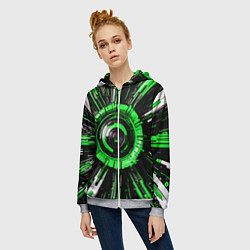 Толстовка на молнии женская Чёрно-зелёная сфера киберпанк, цвет: 3D-меланж — фото 2