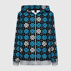 Женская толстовка на молнии Бело-голубые звёзды на чёрном фоне