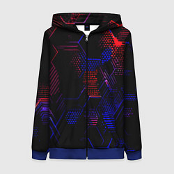 Женская толстовка на молнии Красно-синие точки и линии на чёрном фоне