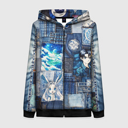 Толстовка на молнии женская Микс аниме и пэчворк, цвет: 3D-черный
