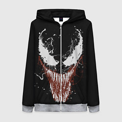 Толстовка на молнии женская Веном - морда, цвет: 3D-меланж