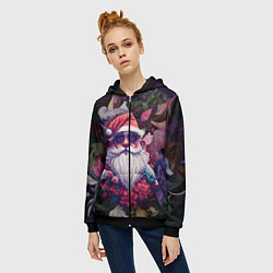 Толстовка на молнии женская Дед мороз в цветах, цвет: 3D-черный — фото 2