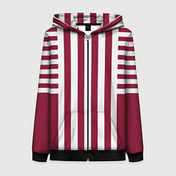 Женская толстовка на молнии Бело красный узор в полоску