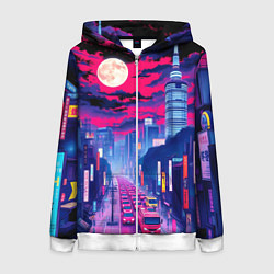 Толстовка на молнии женская Яркий японский мегаполис, цвет: 3D-белый