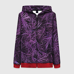 Толстовка на молнии женская Фиолетовая трава на чёрном фоне, цвет: 3D-красный