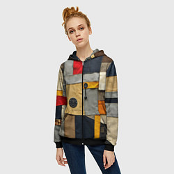 Толстовка на молнии женская Ретро пэчворк, цвет: 3D-черный — фото 2