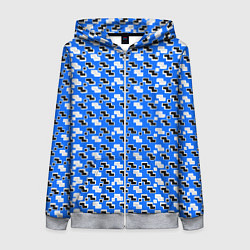Толстовка на молнии женская Чёрно-белые фигуры на синем фоне, цвет: 3D-меланж