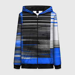 Толстовка на молнии женская Белые вертикальные полосы на чёрно-синем фоне, цвет: 3D-черный