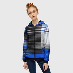 Толстовка на молнии женская Белые вертикальные полосы на чёрно-синем фоне, цвет: 3D-черный — фото 2